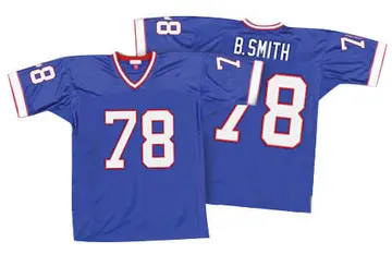Men's Bruce Smith Buffalo Bills Authentic Royal Blue Mitchell And Ness 35th Anniversary Patch Throwback Jersey