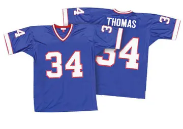Men's Thurman Thomas Buffalo Bills Authentic Royal Blue Mitchell And Ness 35th Anniversary Patch Throwback Jersey